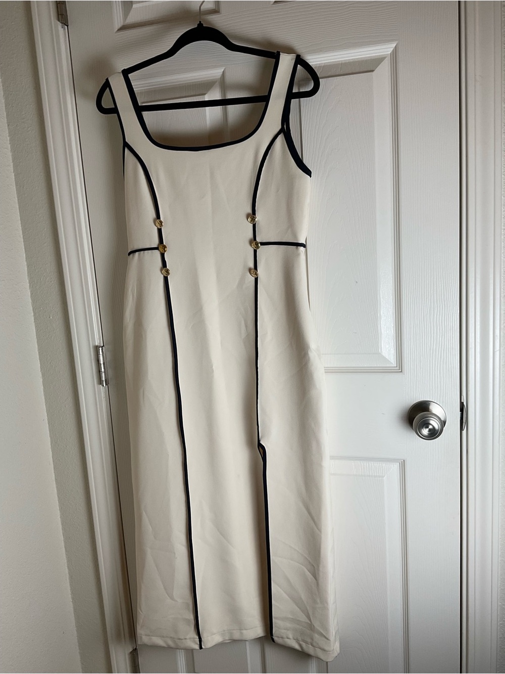 Zara Navy Blue & Cream Contrast Trim Midi Dress Size L - Picture 3 of 12